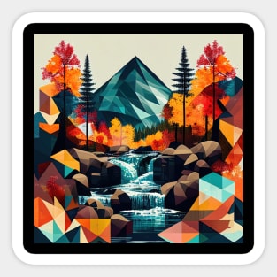 Colorful Geometric Mountain Forest Cascade Sticker